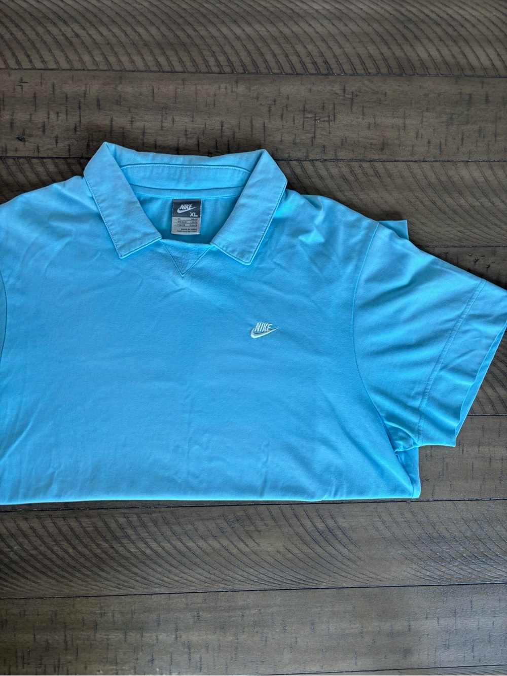 VTG Nike Polo Shirt Mens Large Sky Blue Golf Single Stitch Pocket Logo Spell out